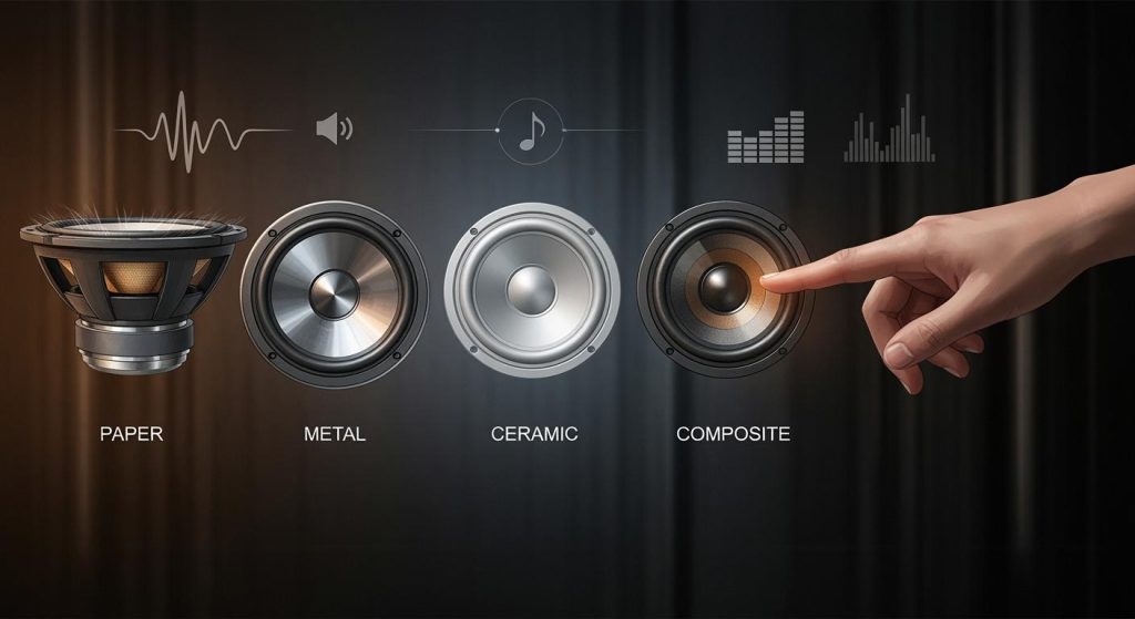 Selecting speaker driver units of different materials according to sound quality requirements
